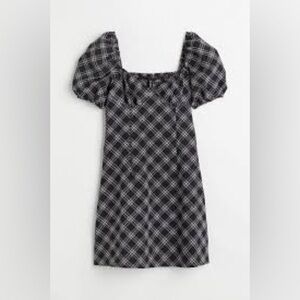 H&M Puff Sleeve Black and White Plaid Dress